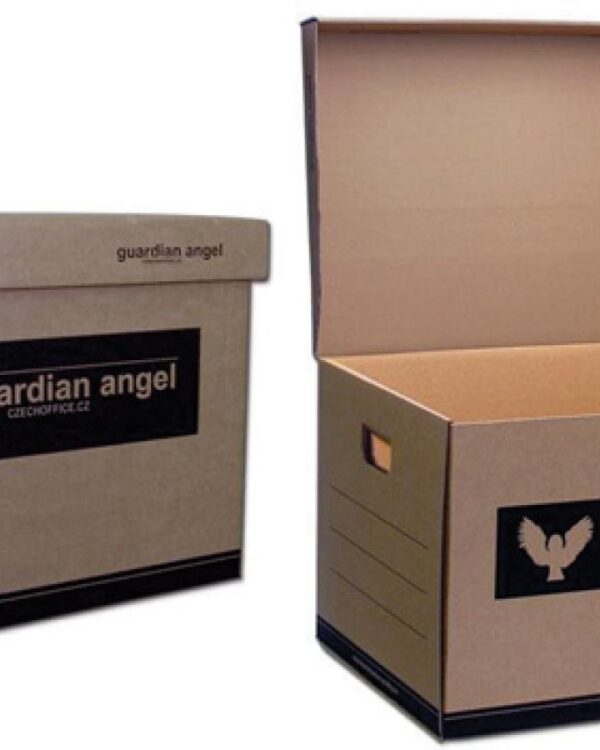 Kontejner archivní úložný box na 5ks ANGEL Kontejner pro snadné ukládání a archivaci dokumentů. Vyrobeno z kvalitní třívrstvé vlnité lepenky