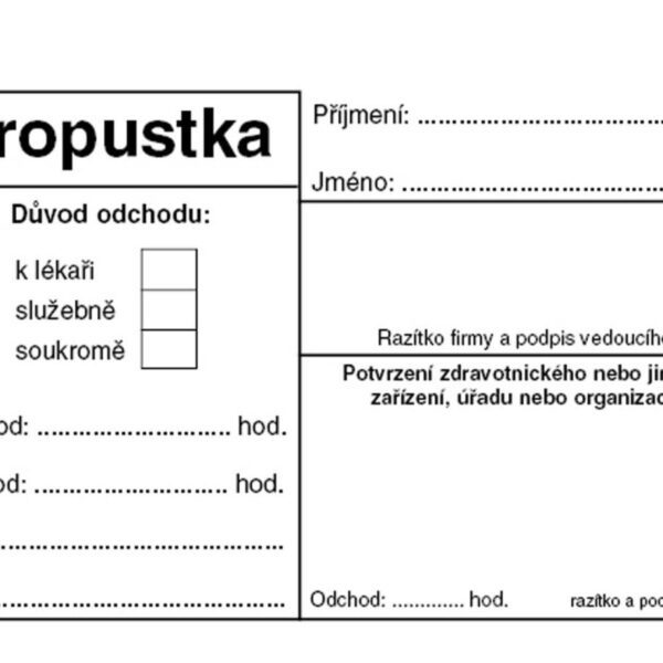 Propustky Baloušek A7 ET077 - nepropisující Ekologický tiskopis.