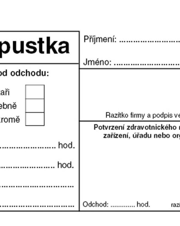 Propustky Baloušek A7 ET077 - nepropisující Ekologický tiskopis.