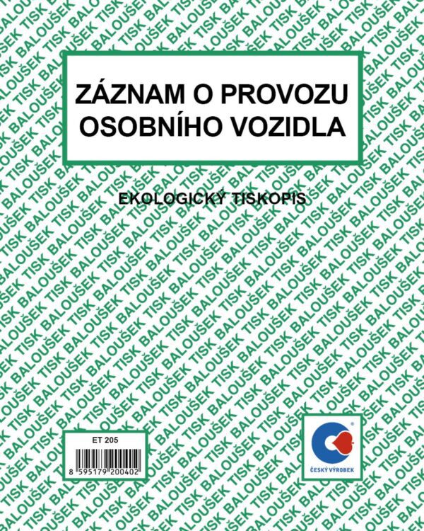 Záznam o provozu voz. osob. dopravy Baloušek A5 ET205 - nepropisující Ekologický tiskopis.