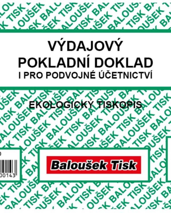 Výdajový pokladní doklad A6 Baloušek ET050 pro podvoj. účetnictví - nepropisující Ekologický tiskopis pro jednoduché i  podvojné účetnictví.