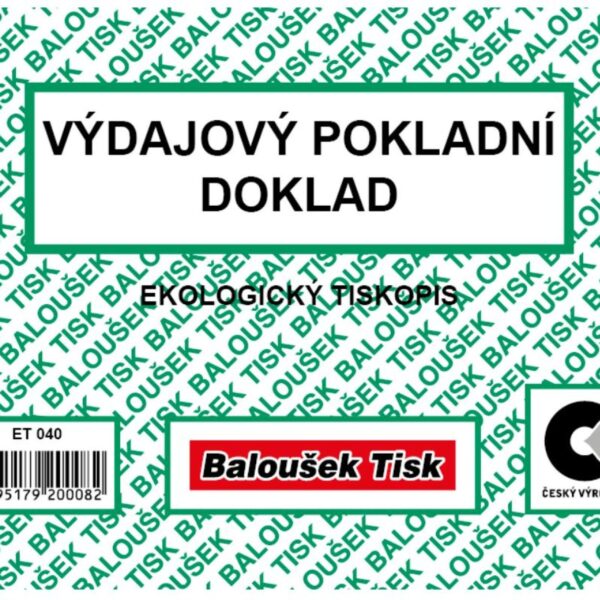 Výdajový pokladní doklad A6 Baloušek ET040 - nepropisující Ekologický tiskopis - pro jednoduché účetnictví.