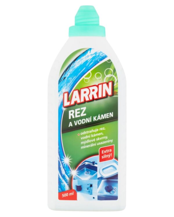 Larrin na rez a vodní kámen 500ml Larrin Čistící přípravek na rez a vodní kámen. Zářivý lesk bez námahy! Extra silný! Pro případy