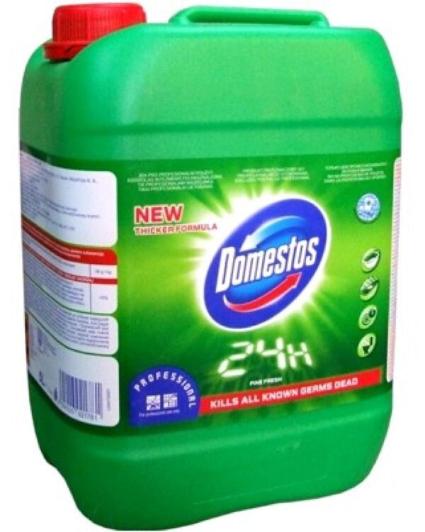 Domestos WC Pine Fresh 5lt Domestos 24 H Plus tekutý čisticí a dezinfekční přípravek je určený k čištění a dezinfekci silně znečištěných míst a zejména tam