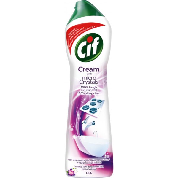 CIF cream 500ml 750gr lila flower Cif Cream krémový abrazivní čisticí přípravek. Snadno uvolní nečistoty a vyčistí i zdánlivě nevyčistitelné v celém domě