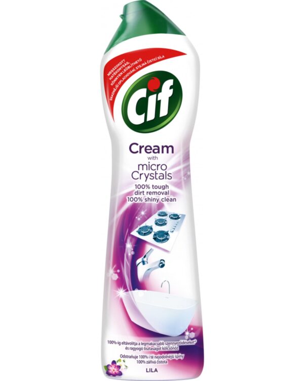 CIF cream 500ml 750gr lila flower Cif Cream krémový abrazivní čisticí přípravek. Snadno uvolní nečistoty a vyčistí i zdánlivě nevyčistitelné v celém domě