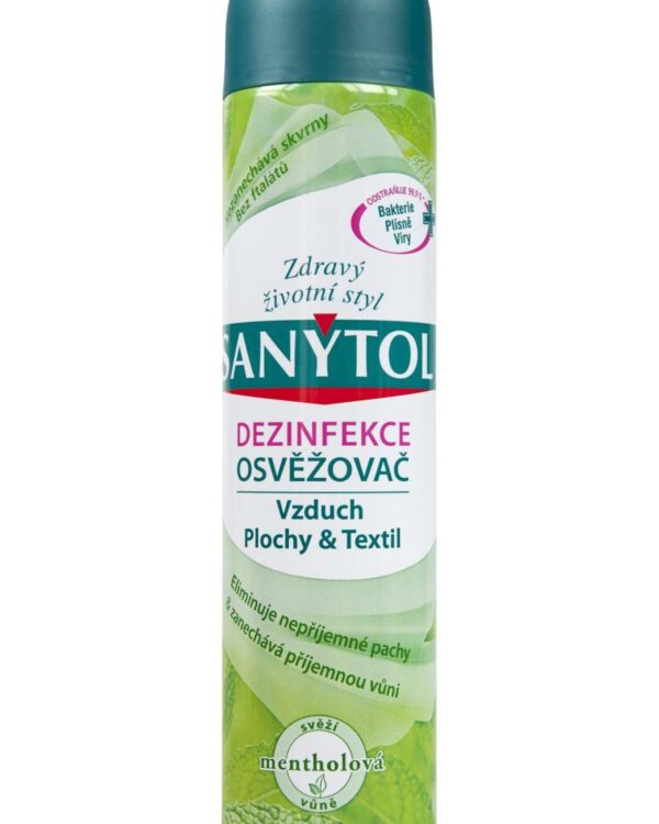 Sanytol osvěžovač vzduchu 300ml mentol Pro dokonalou hygienu pracovního prostředí a příjemnou svěží vůni. Neutralizuje pachy a zabíjí 99