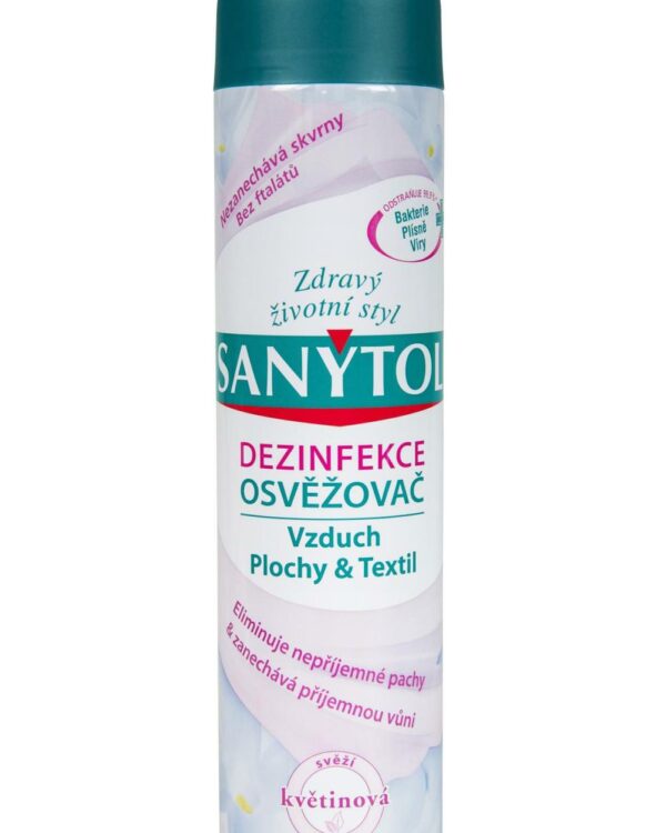 Sanytol osvěžovač vzduchu 300ml květiny Pro dokonalou hygienu pracovního prostředí a příjemnou svěží vůni. Neutralizuje pachy a zabíjí 99