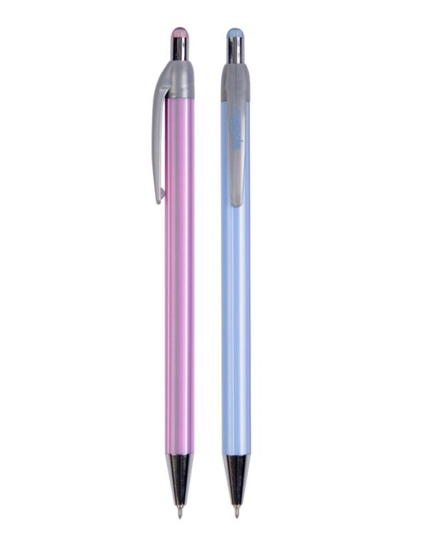 Kuličkové pero STRIPE mix barev Stiskací odlehčené kuličkové pero s extra tenkým hrotem Needle Tip. Kombinace jemně sladěných pastelových barev s designem proužků po celém těle. Tištěné logo na klipu.