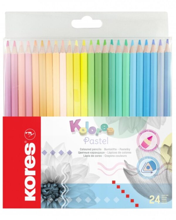 Pastelky KORES KOLORES Pastel trojhranné 24ks Z vysoce kvalitního dřeva pro snadné ořezávání