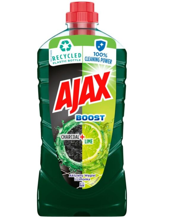 AJAX UNI na podlahy Dřevěné uhlí a limetka  1000ml Ajax Boost je čistič na více povrchů se speciálním složením kombinující tradiční přísady