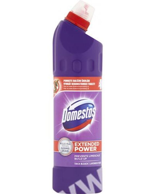 Domestos WC Levandule 750ml Domestos 24 H Plus tekutý čisticí a dezinfekční přípravek je určený k čištění a dezinfekci silně znečištěných míst a zejména tam