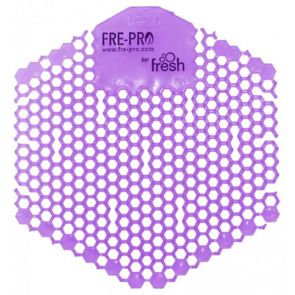 Vonné sítko do pisoáru Fre-Pro Lavender/fialové Oboustranné vonné gelové sítko do pisoáru Wave 3D je součástí řady originálních produktů FRE-PRO. Unikátní šestiúhelníkový tvar se speciálně řešenými otvory umožňuje náhled do odpadových cest