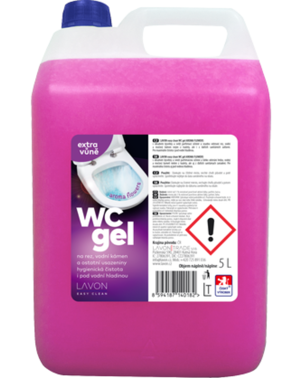 LAVON WC gel 5l vůně květin Lavon WC gel s květinovou vůní 5 kg s obsahem kyseliny a svěží parfemací účinně a snadno odstraní rez