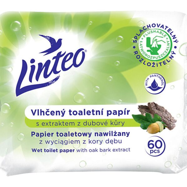 Toaletní papír Linteo vlhčený dubová kůra/ heřmánek 60ks Vlhčený toaletní papír z dubové kůry k denní hygieně. 