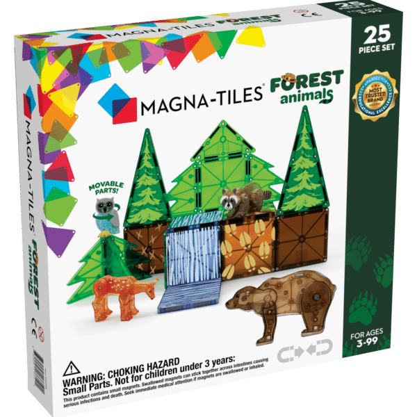 Stavebnice magnetická Magna Tiles Zvířátka v lese 25ks Vydejte se na procházku do divočiny mezi lesní zvířátka. Nová sada Forest animals je navržena pro hodiny zábavy v nádherné divoké přírodě se čtyřmi lesními zvířecími kamarády - mýval